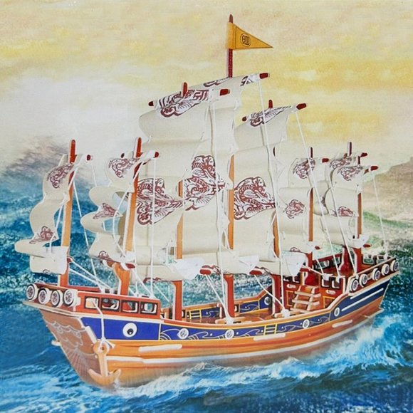 Puzzled Ancient Sailboat Wood Construction Kit 3D Puzzle 91 pcs - Picture 1 of 3